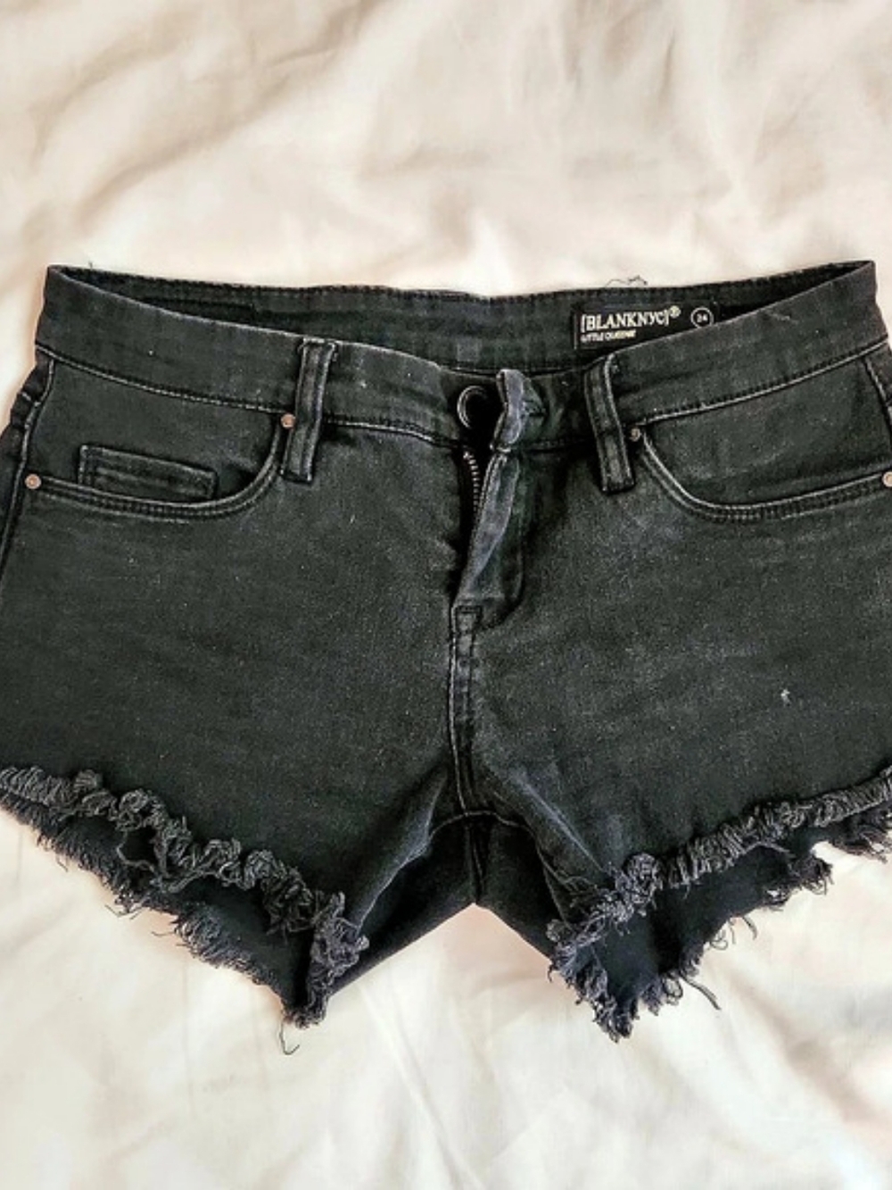 Blank NYC Black Frayed Denim Shorts